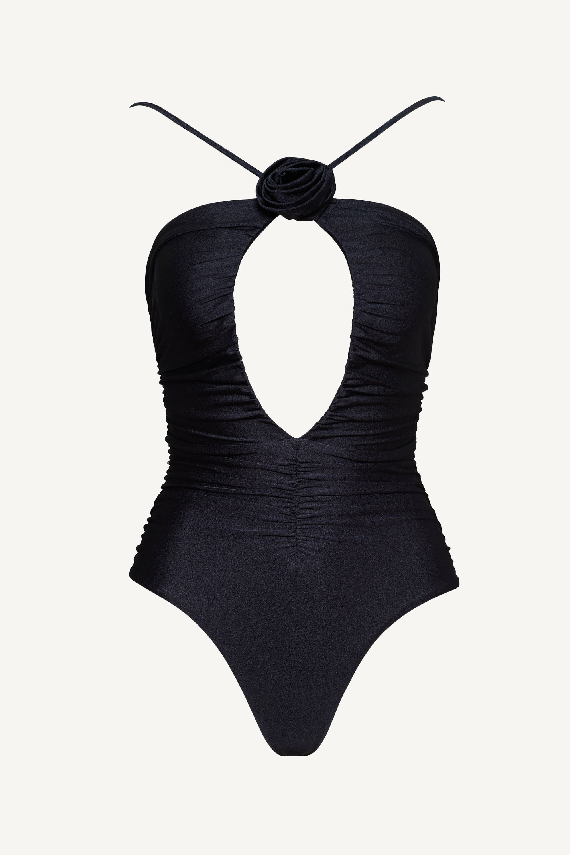 Black Flower Ruched One Piece