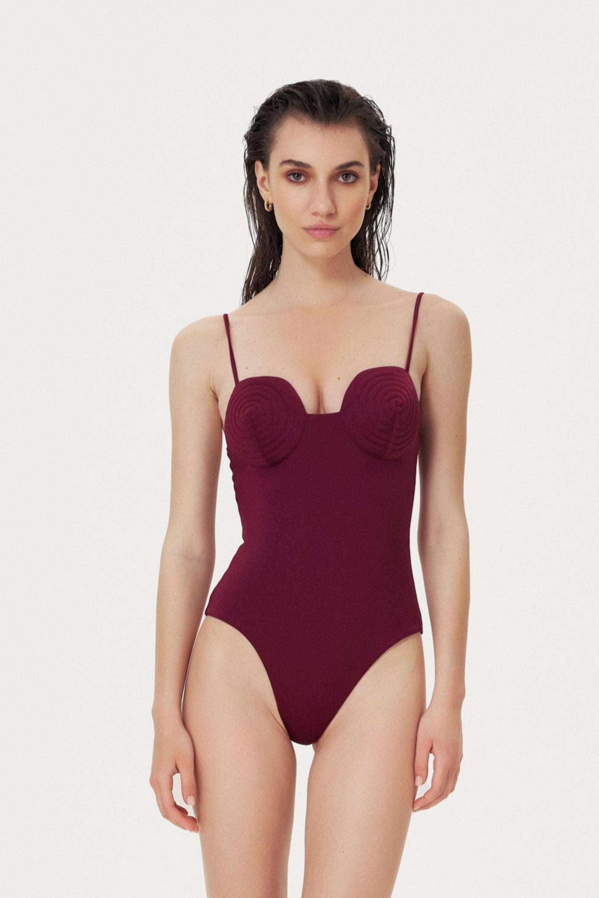 Costum de baie întreg cu spirală Vișiniu Burgund