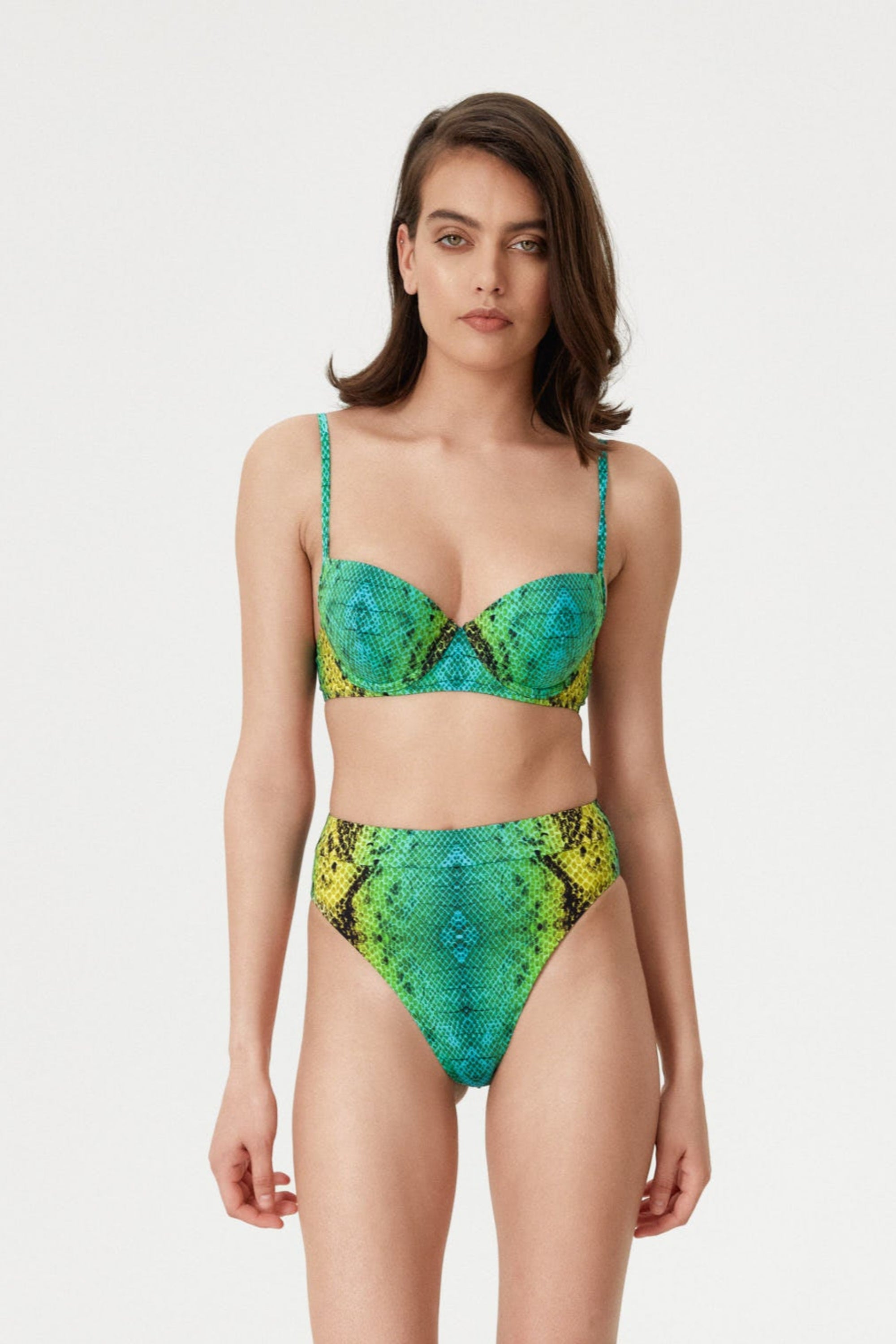 Sutien de baie cu armătură și imprimeu șarpe Verde