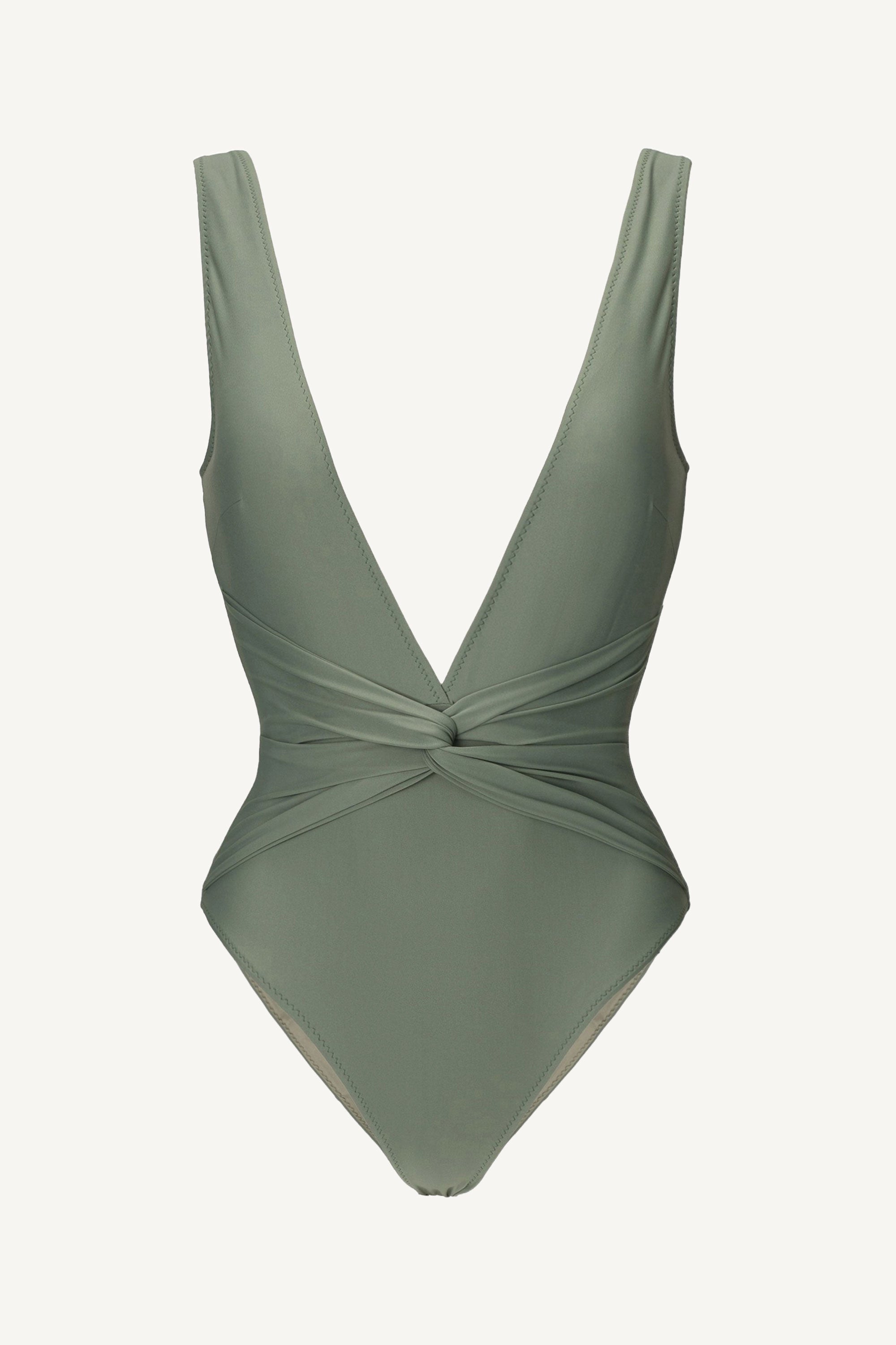 Costum de baie întreg cu decolteu în V Khaki