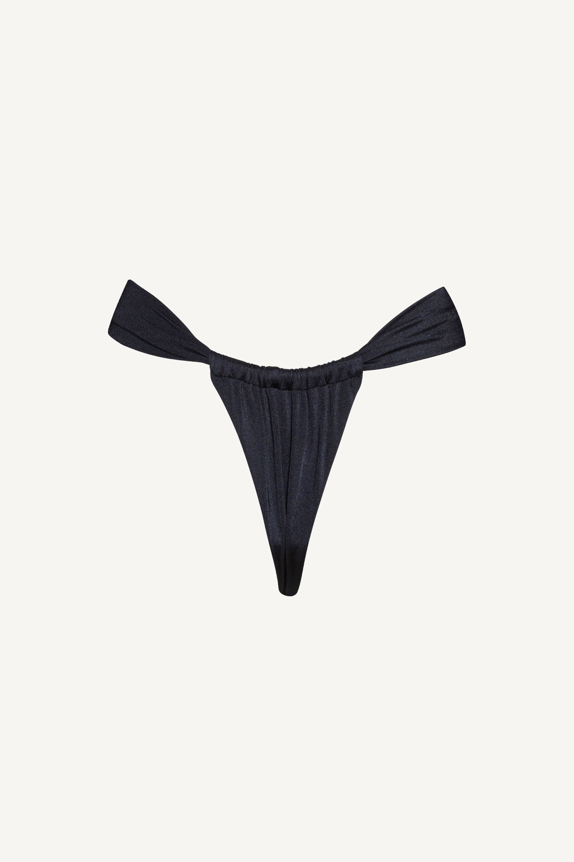 Slip de baie tanga drapat Negru Onix