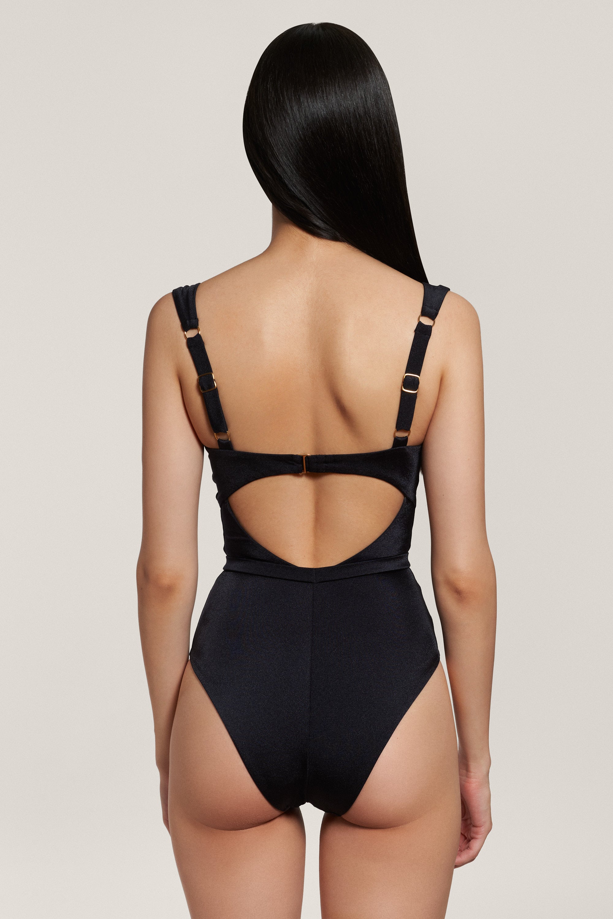 Costum de baie întreg Seashell Balconette Negru Onix