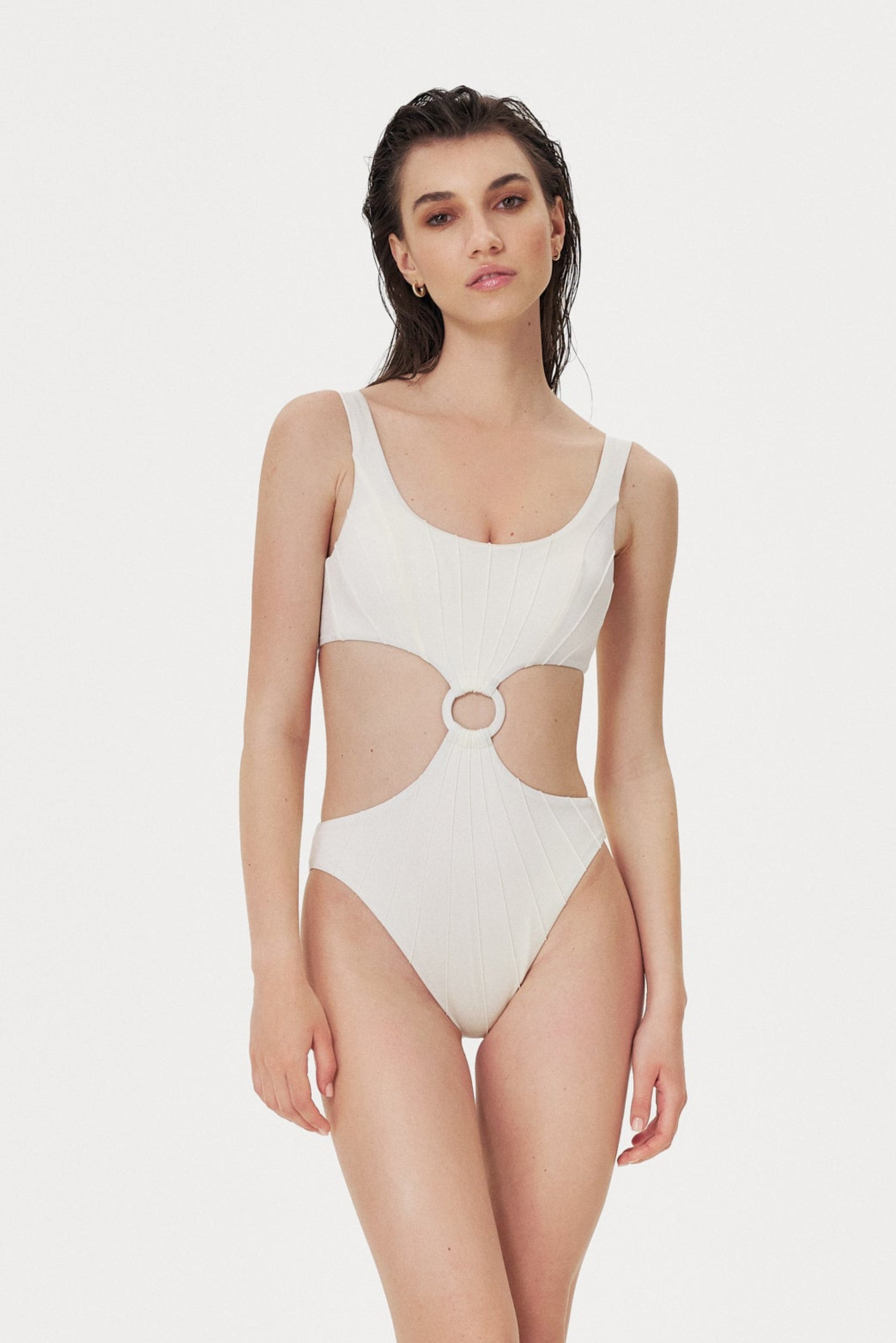 Costum de baie întreg Coquillage Cut-Out Alb perlat