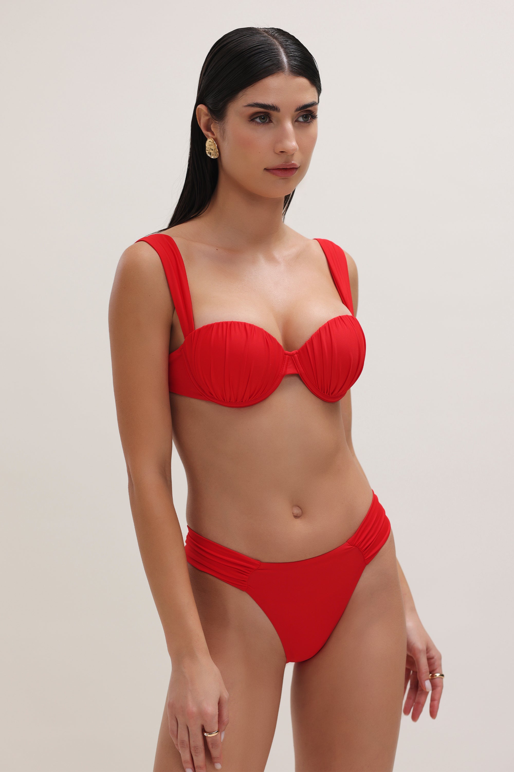 Red Brazilian Ruched Bottom