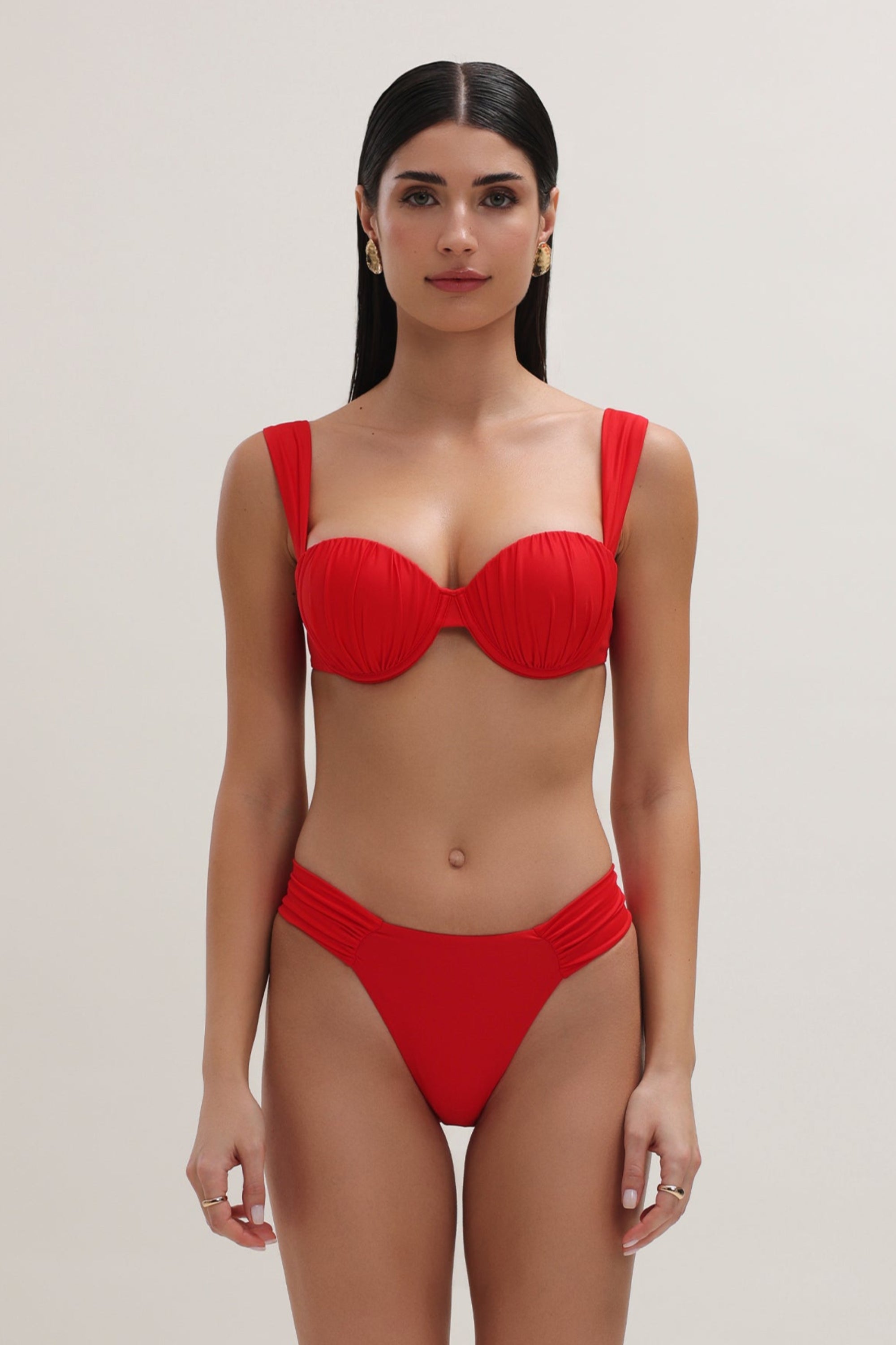Red Brazilian Ruched Bottom