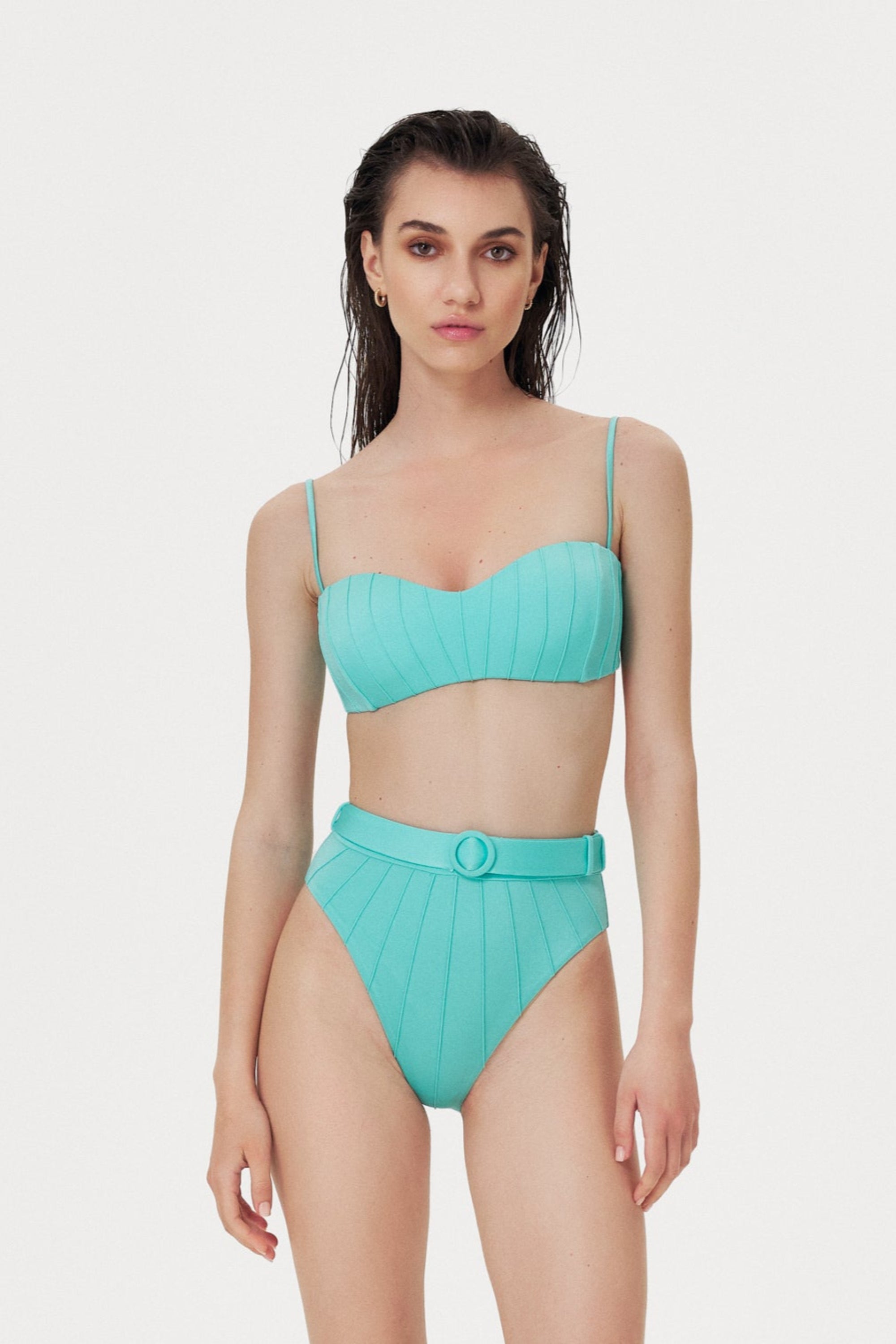 Turquoise Coquillage High Waist Bikini Bottom