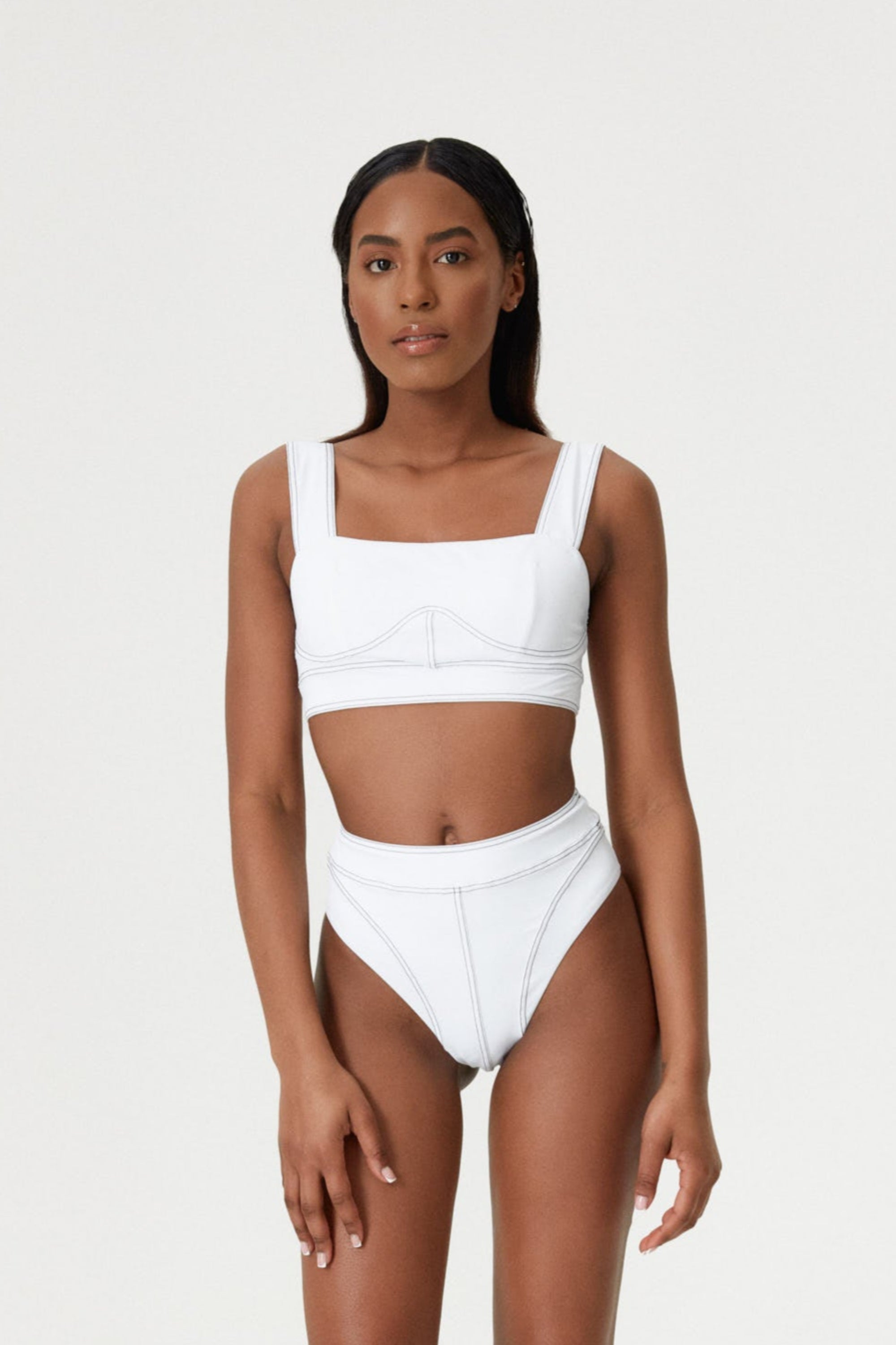 White Corset Lines High Waist Bottom