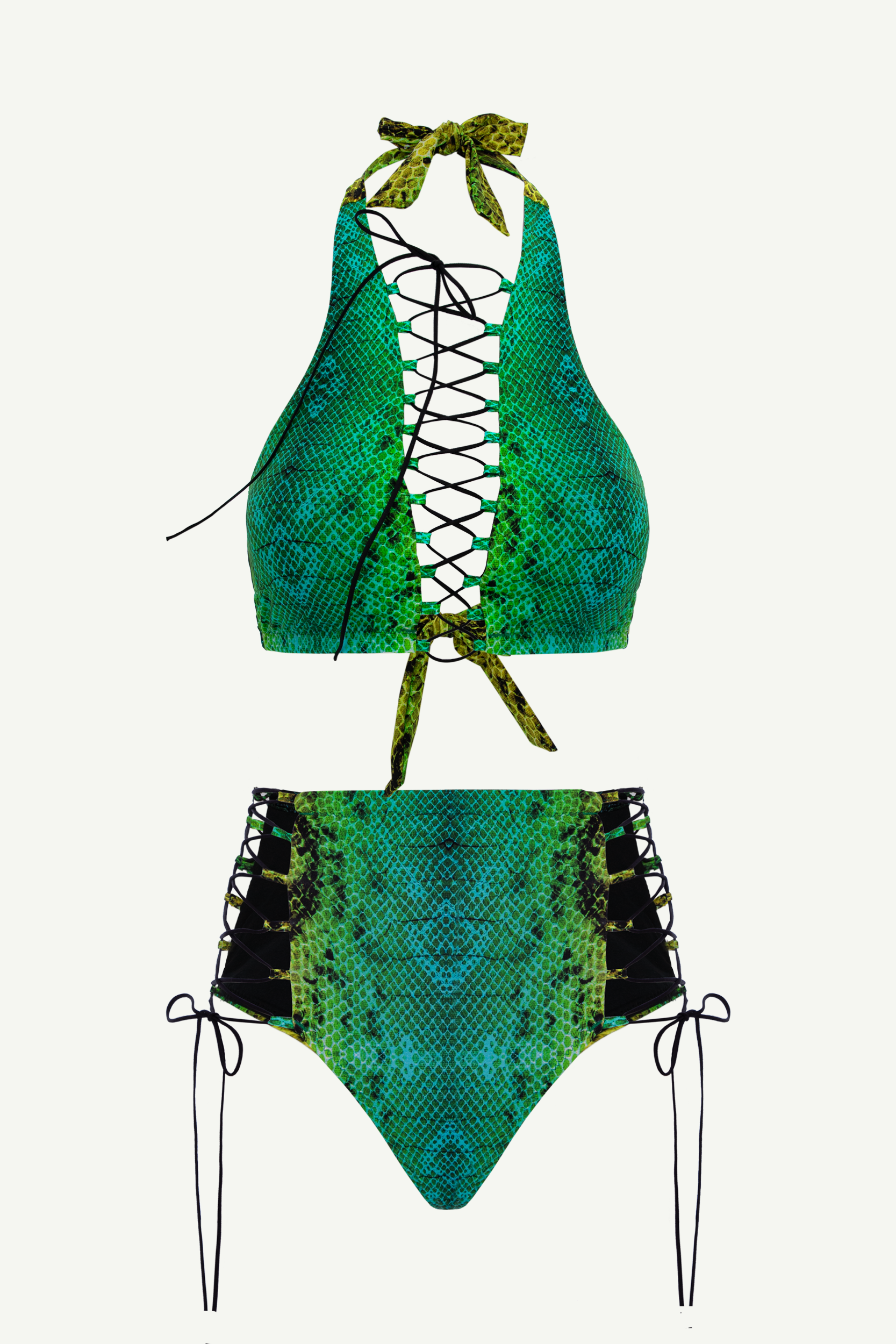 Green Snake Addicted Top & High Waist Bikini