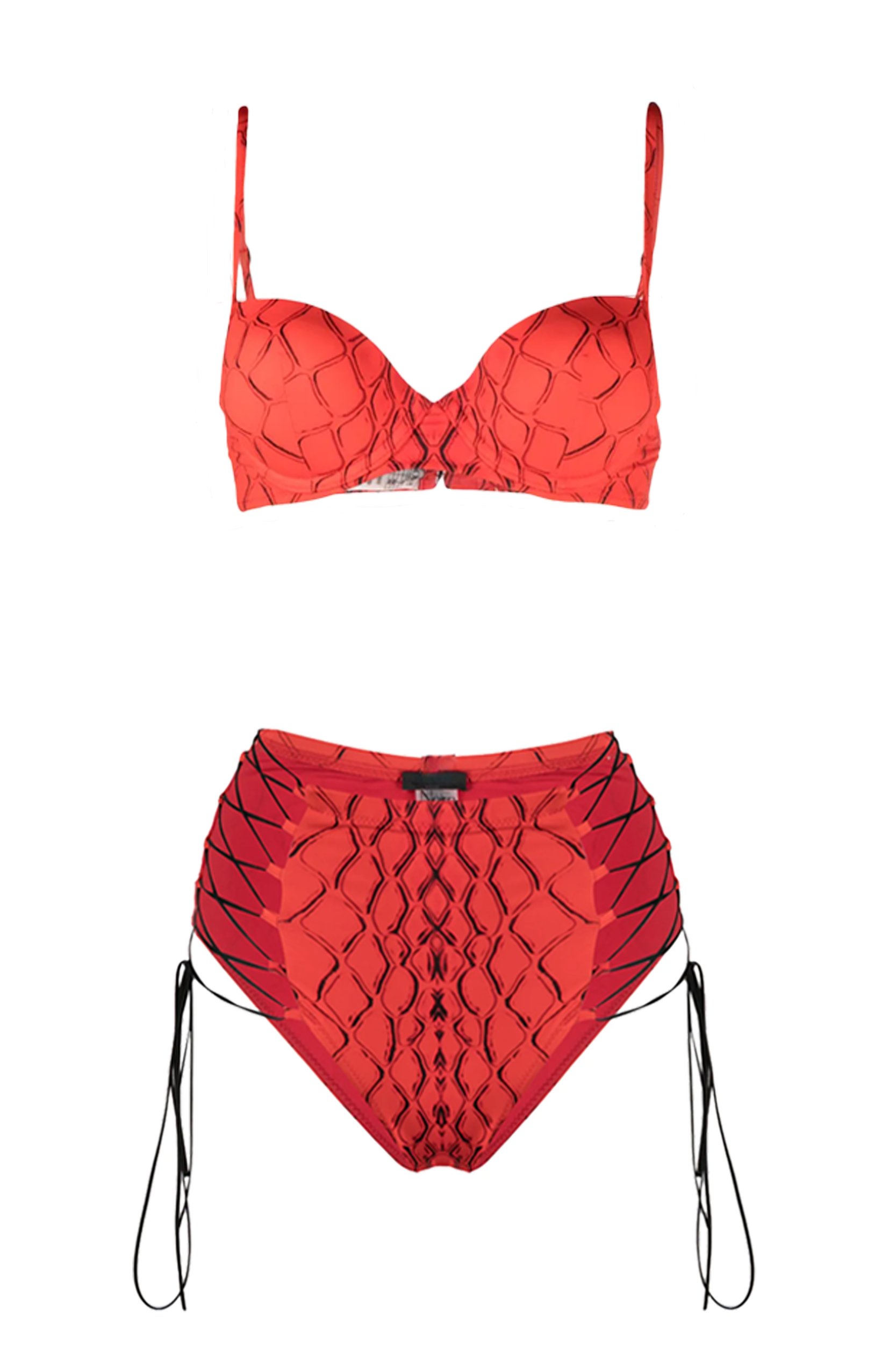 Red Snake Push-Up Bra & Tie Side High Waist Bikini