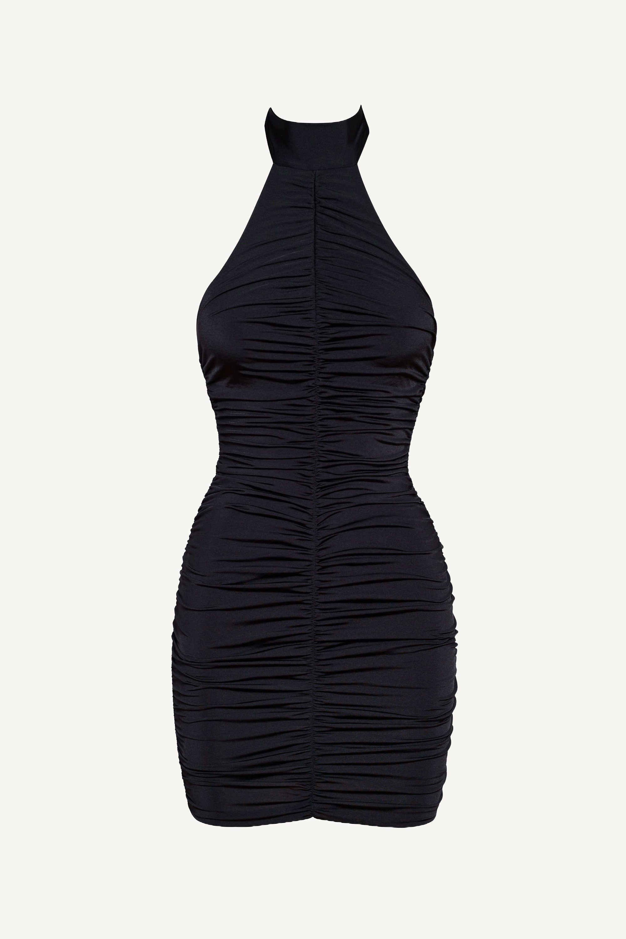 Black Ruched Halterneck Mini Dress