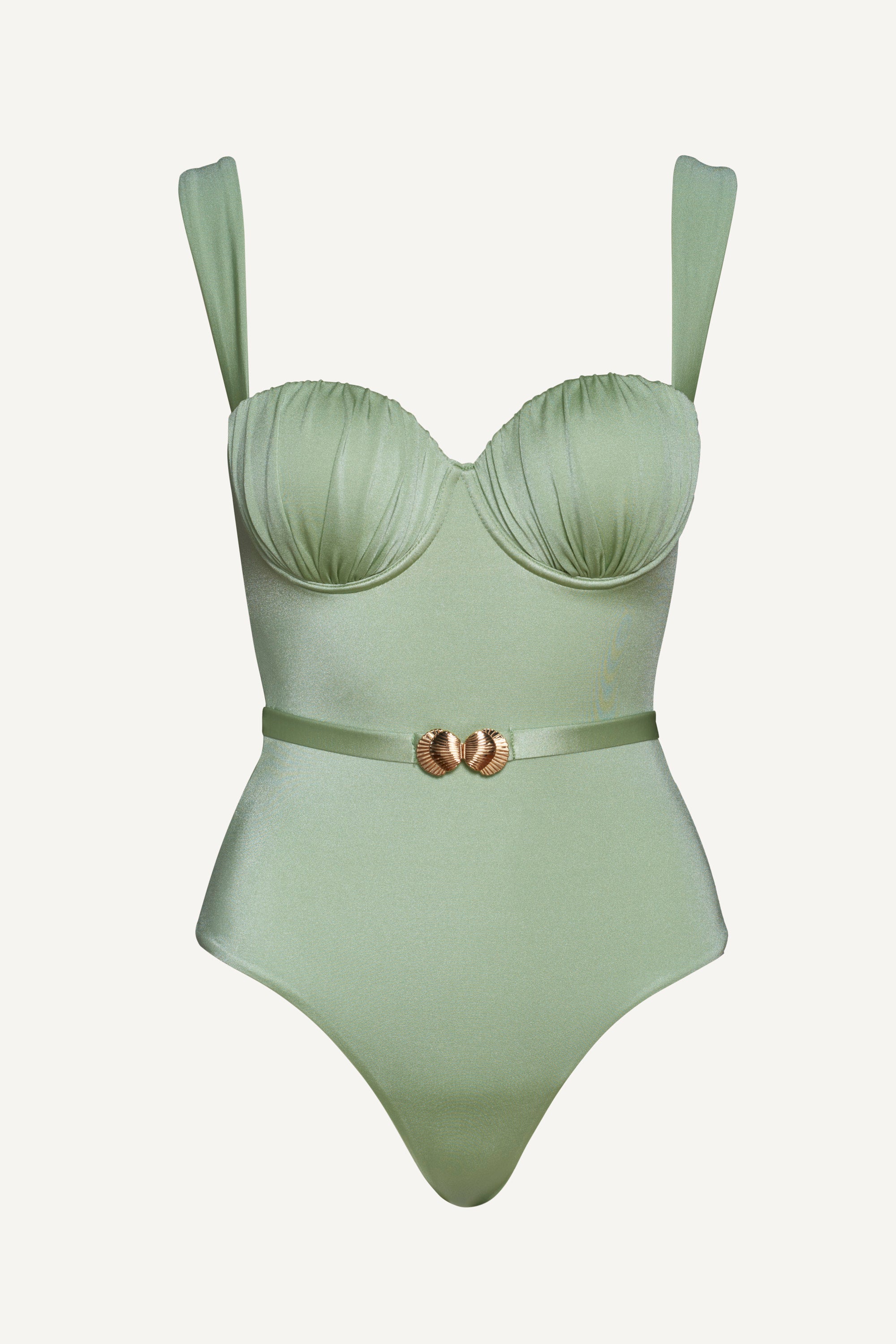 Sage Green Seashell Balconette One Piece