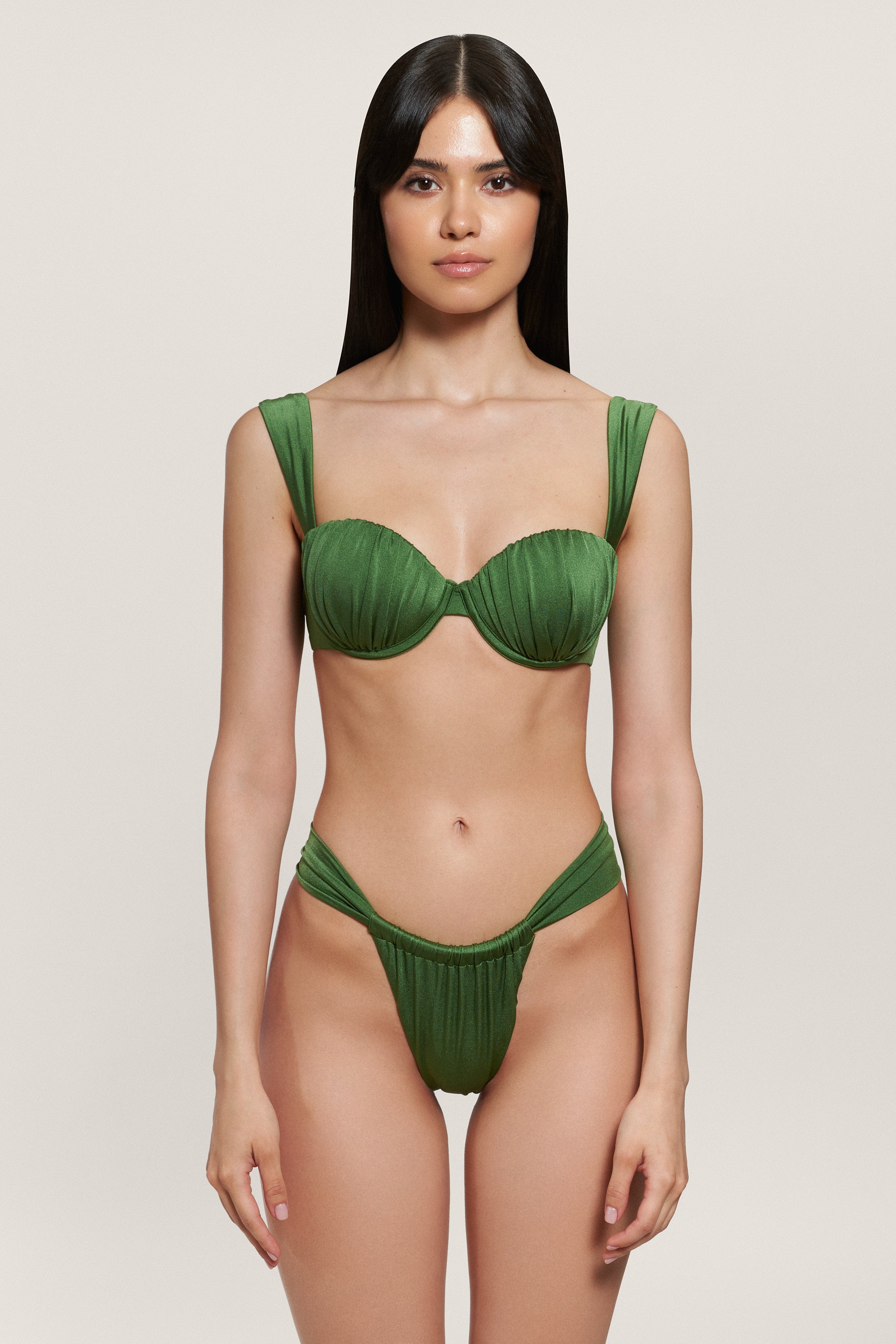 Forest Green Ruched Balconette Underwire Top