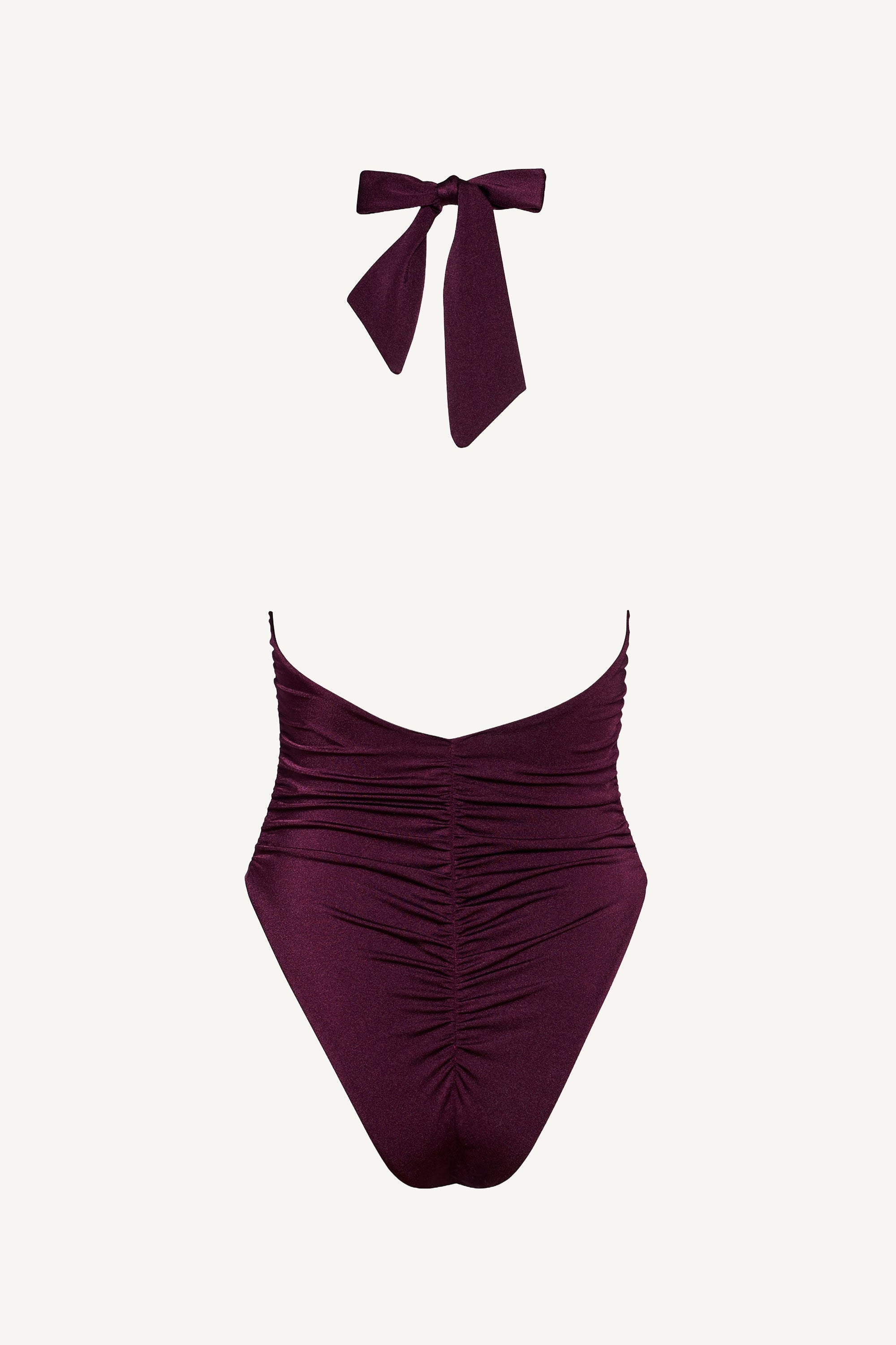 Plum Ruched Halter Neck One Piece