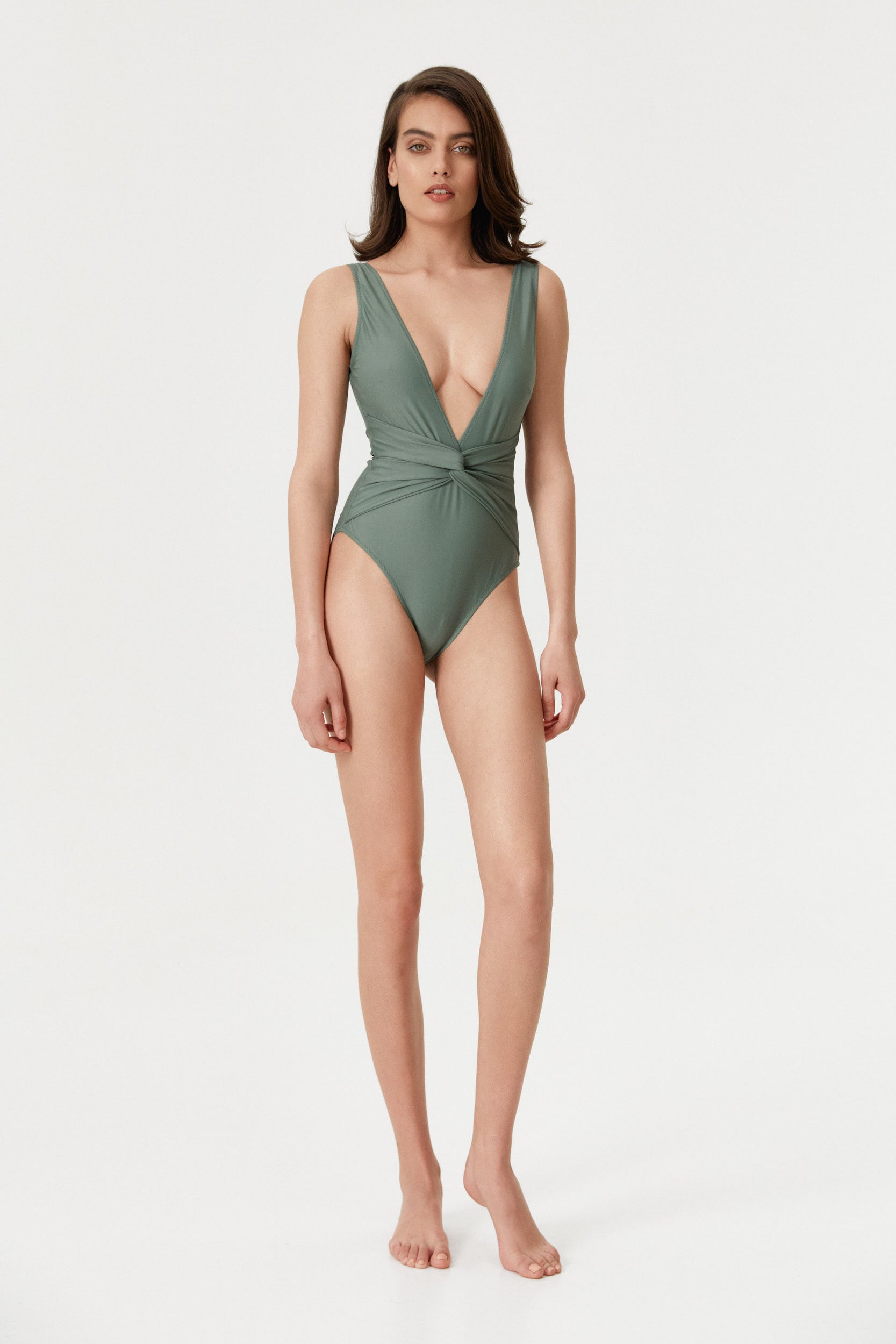 Khaki V-Neck One-Piece