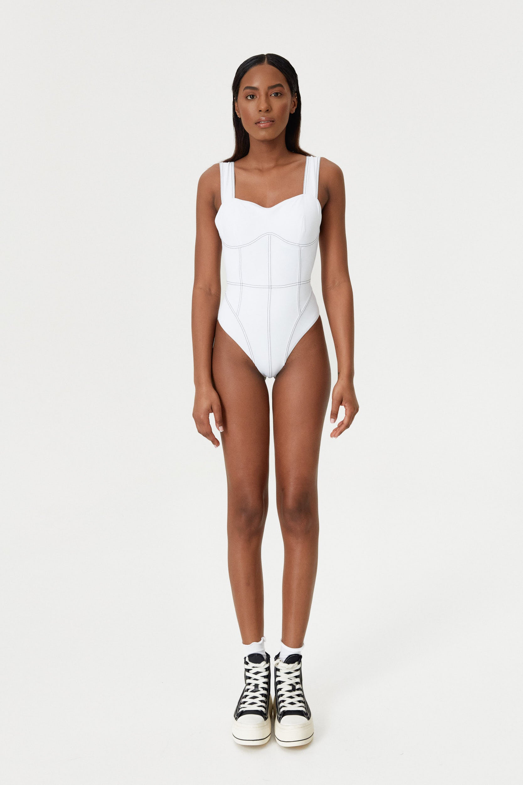 White Corset Lines One-Piece