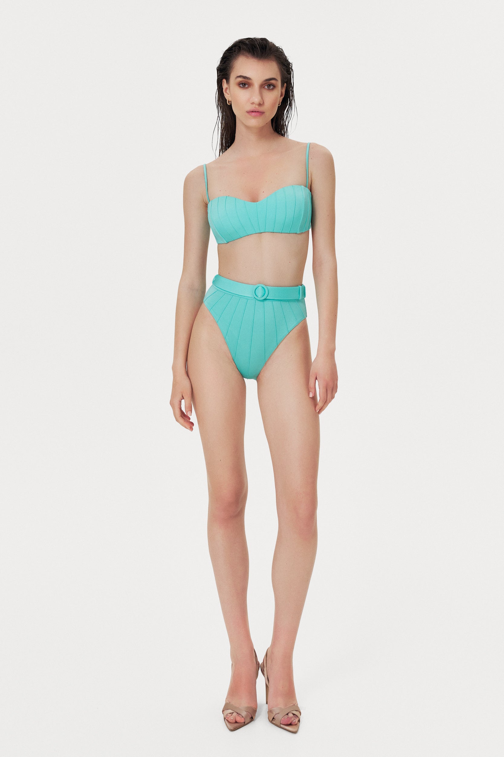 Turquoise Coquillage High Waist Bikini Bottom