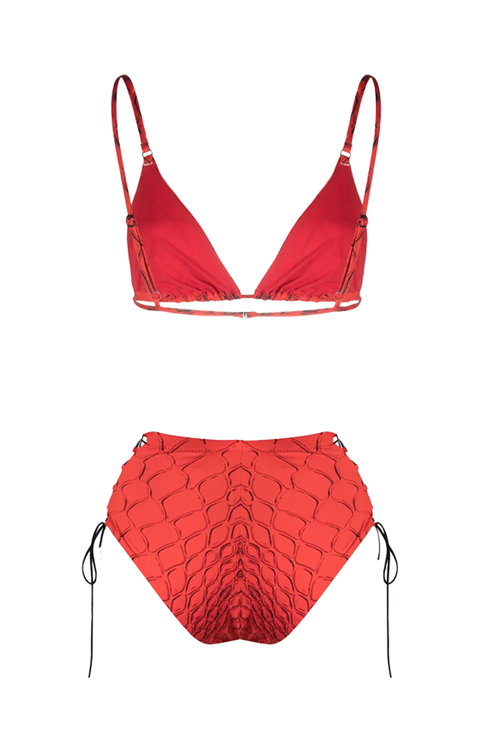 Top Triunghi Șarpe Roșu & Slip High Waist cu Șireturi Laterale.